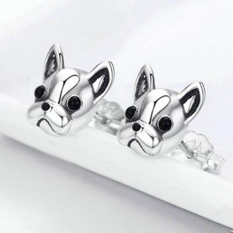 Silver French Bulldog Earrings