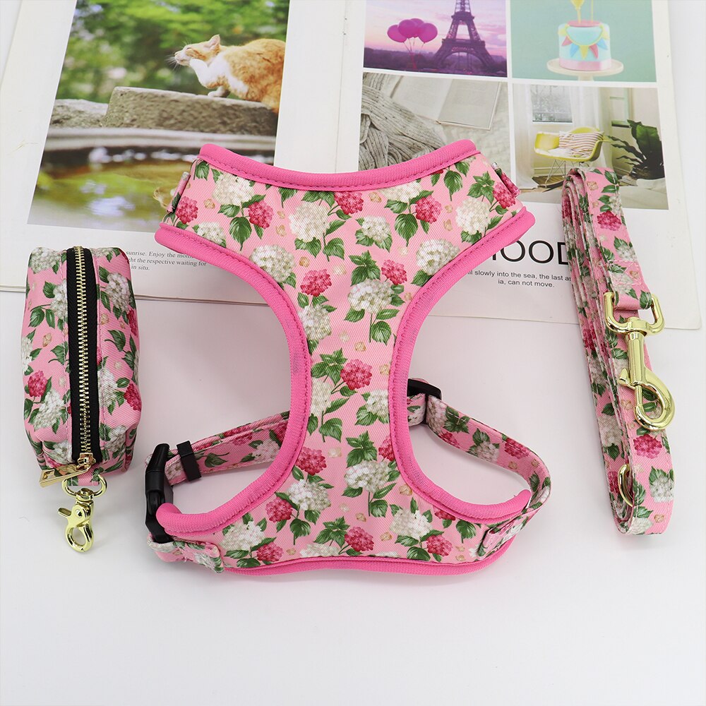Flowers and Frenchie Harness With Waste Bag Dispenser
