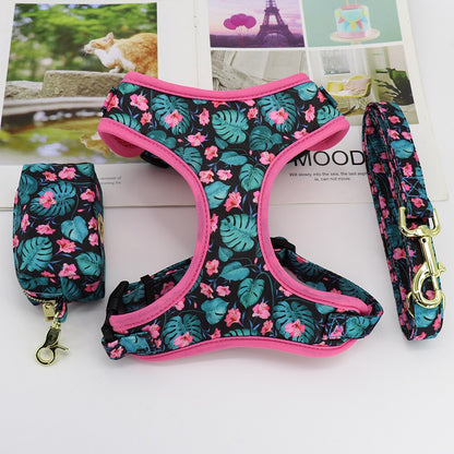 Flowers and Frenchie Harness With Waste Bag Dispenser