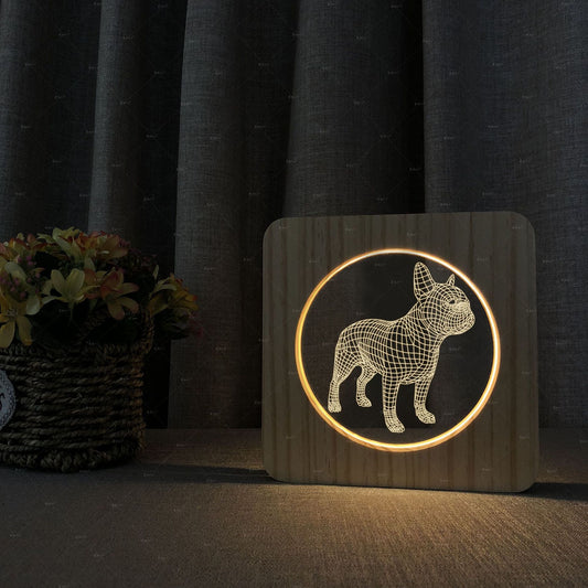 Bulldog 3D Modeling Wood Acrylic Lamp Warm white 5v1A 3.3V
