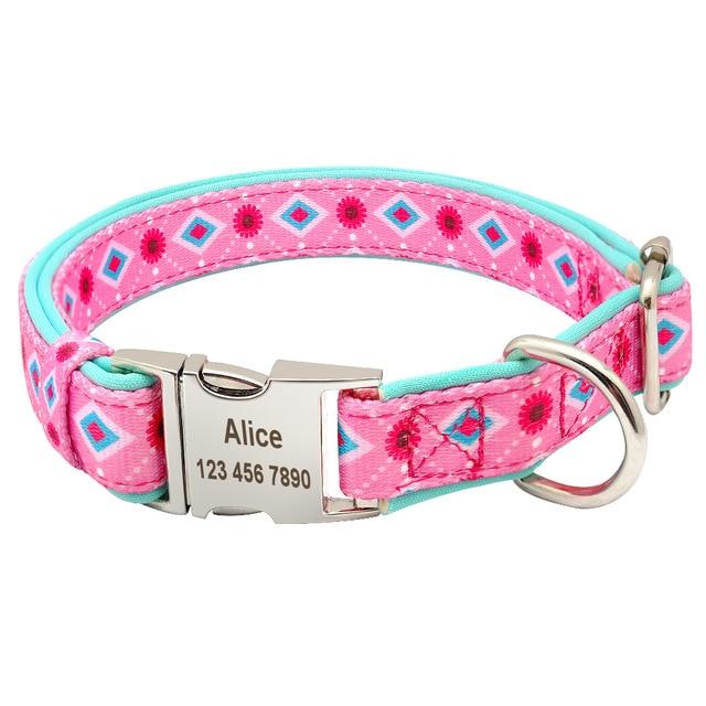 Colorful Print Personalized French Bulldog Collar Pink L