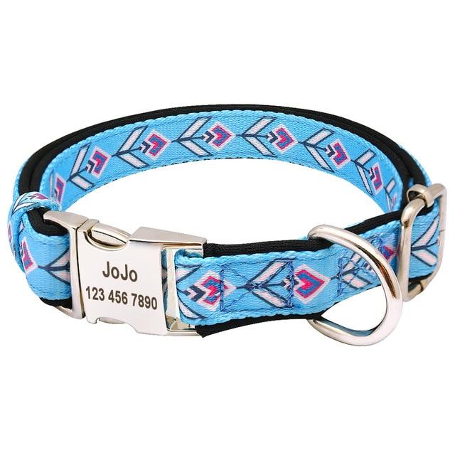 Colorful Print Personalized French Bulldog Collar Blue L