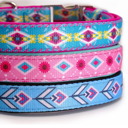 Colorful Print Personalized French Bulldog Collar Blue S