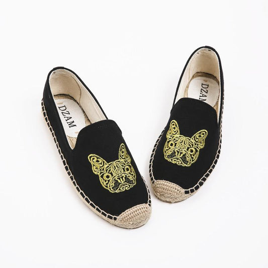 Embroidered Frenchie Espadrilles Black 37