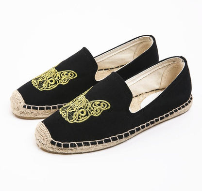 Embroidered Frenchie Espadrilles Black 37