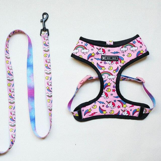 French Bulldog Unicorn Harness And Leash Set Pink Harness-Leash L