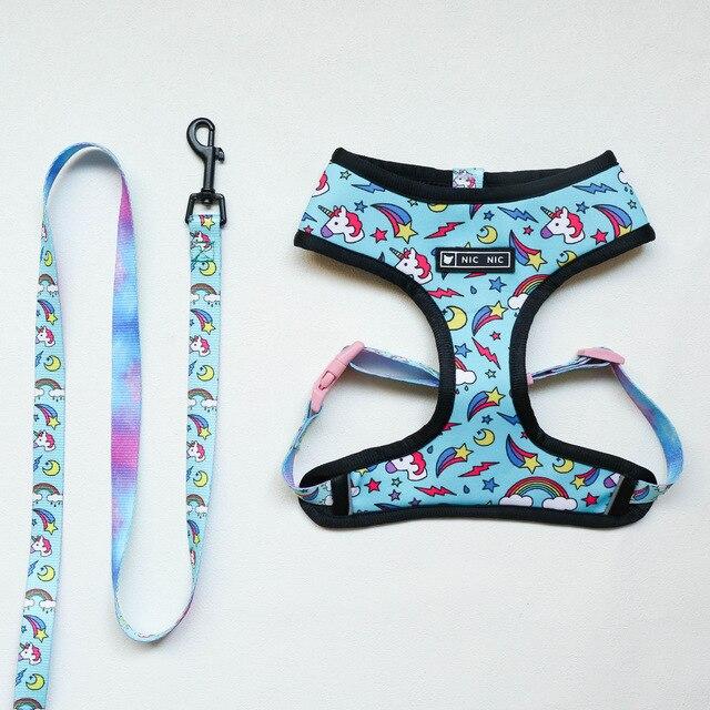 French Bulldog Unicorn Harness And Leash Set Blue Harness-Leash XL