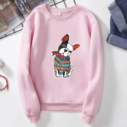French Dog Printed Sweatshirt Pink L