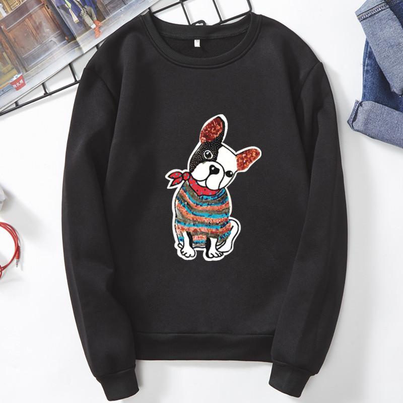 French Dog Printed Sweatshirt Black S
