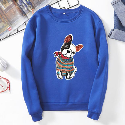 French Dog Printed Sweatshirt Blue 3XL