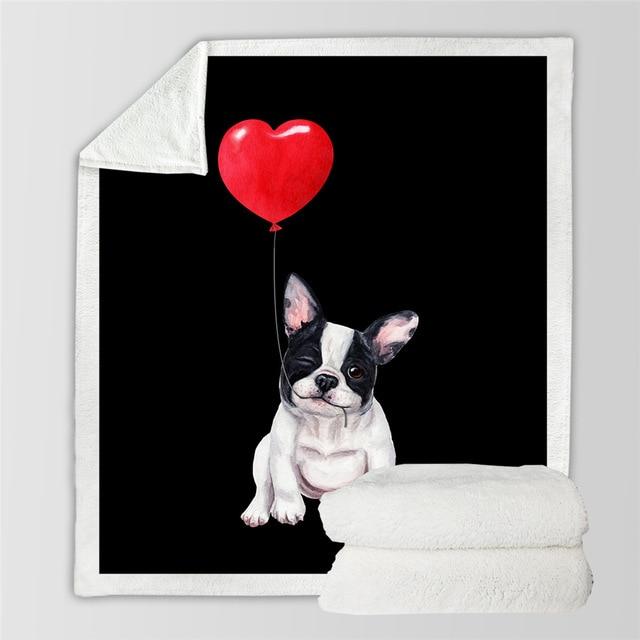 Frenchie-Heart Balloon Print Blanket 130cmx150cm