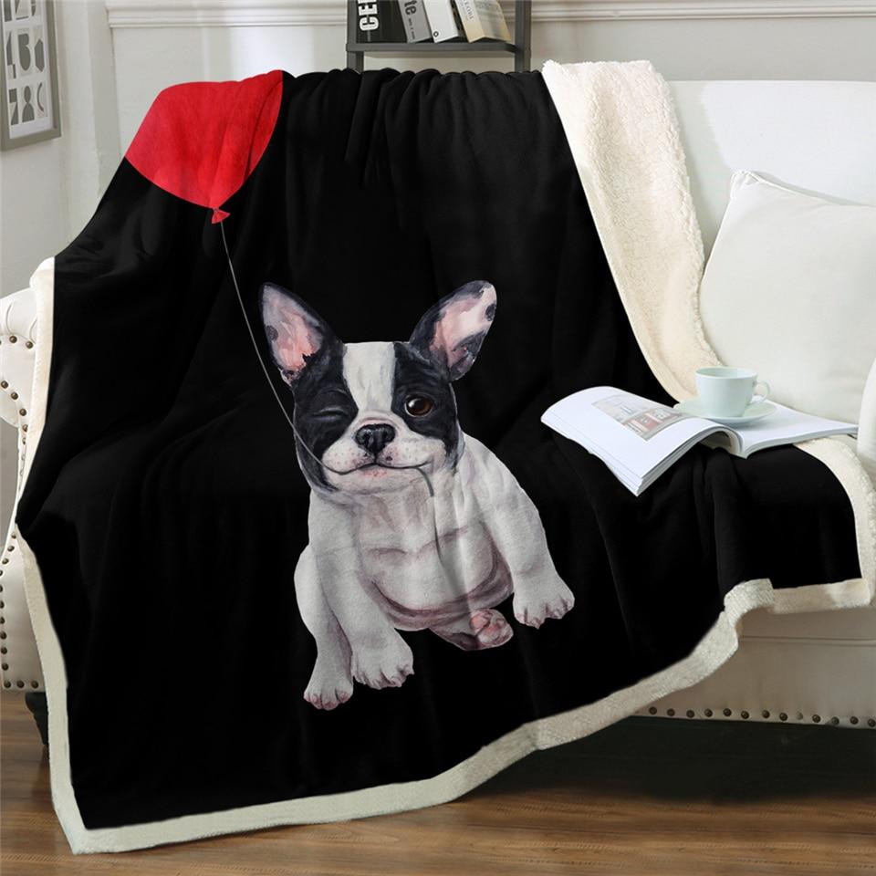 Frenchie-Heart Balloon Print Blanket 130cmx150cm