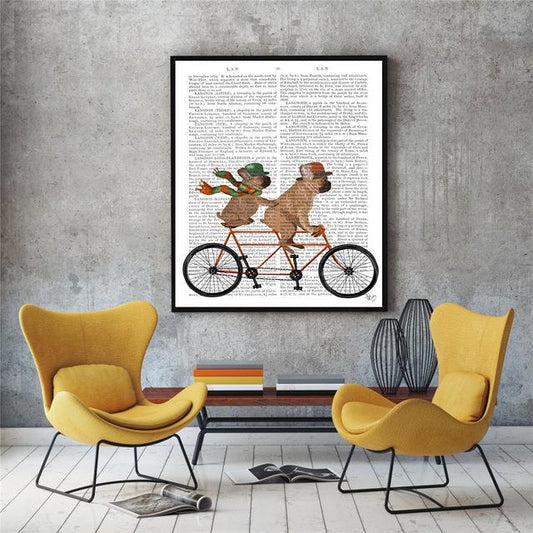 Frenchie On Bicycle Canvas Wall Art Two Frenchies 40x50cm/15.5x19 in