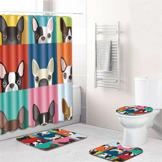 Frenchie Print Shower Curtain Batch Set Colorful 4-pieces set