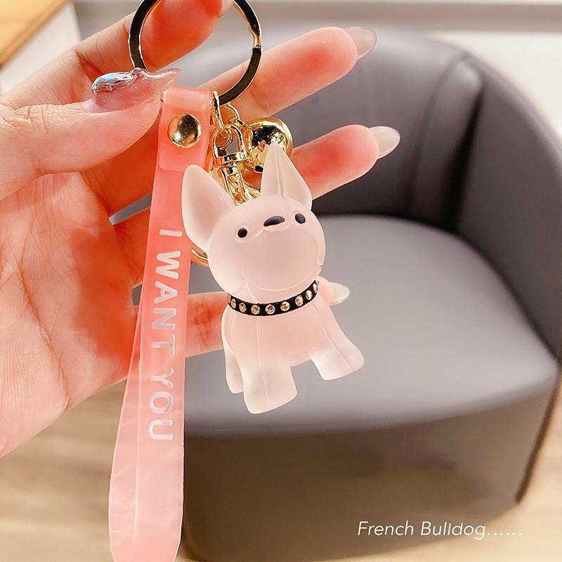 Transparent Bulldog Keychain Pink