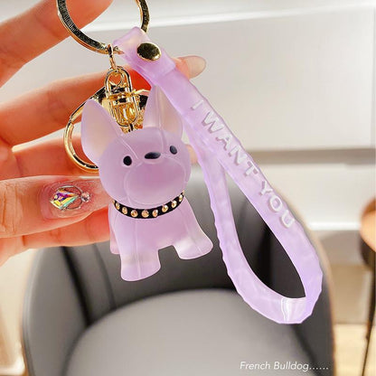 Transparent Bulldog Keychain Light purple