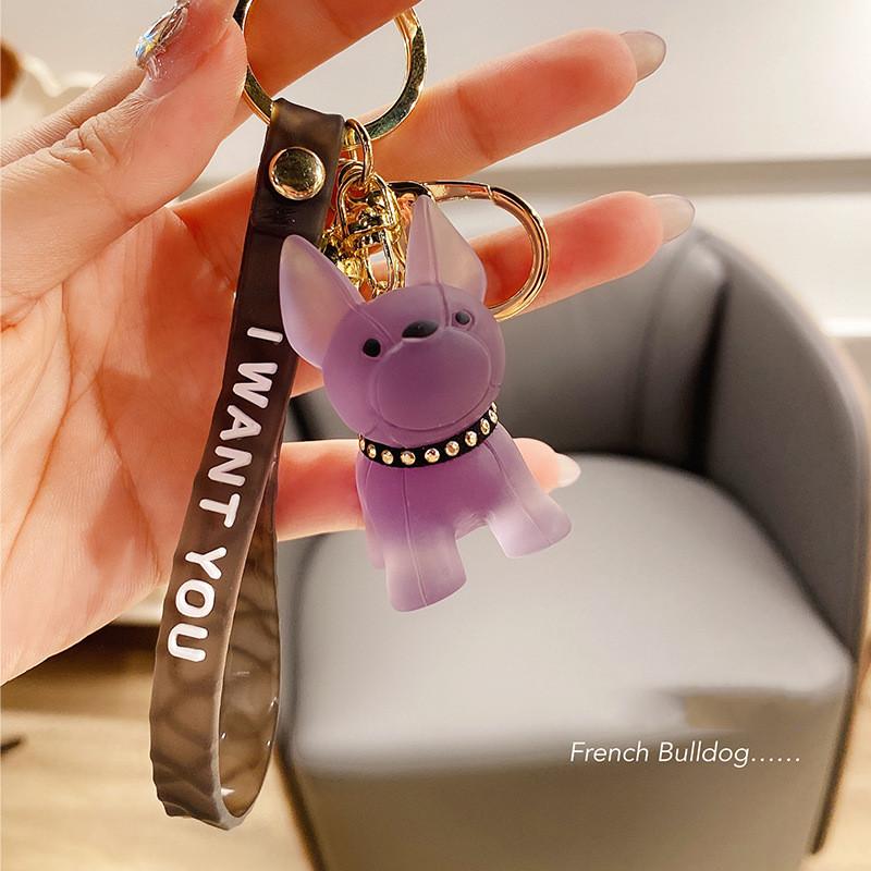Transparent Bulldog Keychain Black purple
