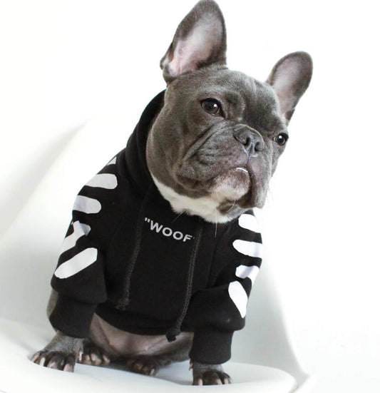 "Woof" French Bulldog Striped Hoodie