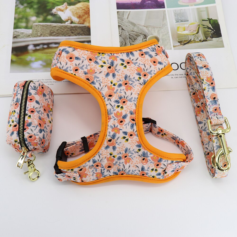 Flowers and Frenchie Harness With Waste Bag Dispenser