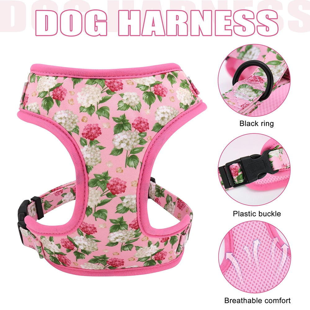 Flowers and Frenchie Harness With Waste Bag Dispenser