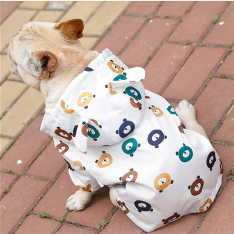 Cartoon Bear Waterproof French Bulldog Hooded Raincoat White Bears M