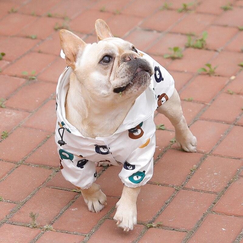 Cartoon Bear Waterproof French Bulldog Hooded Raincoat S