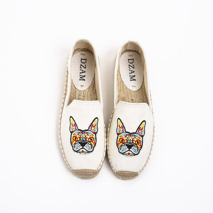 Embroidered Frenchie Espadrilles White 41