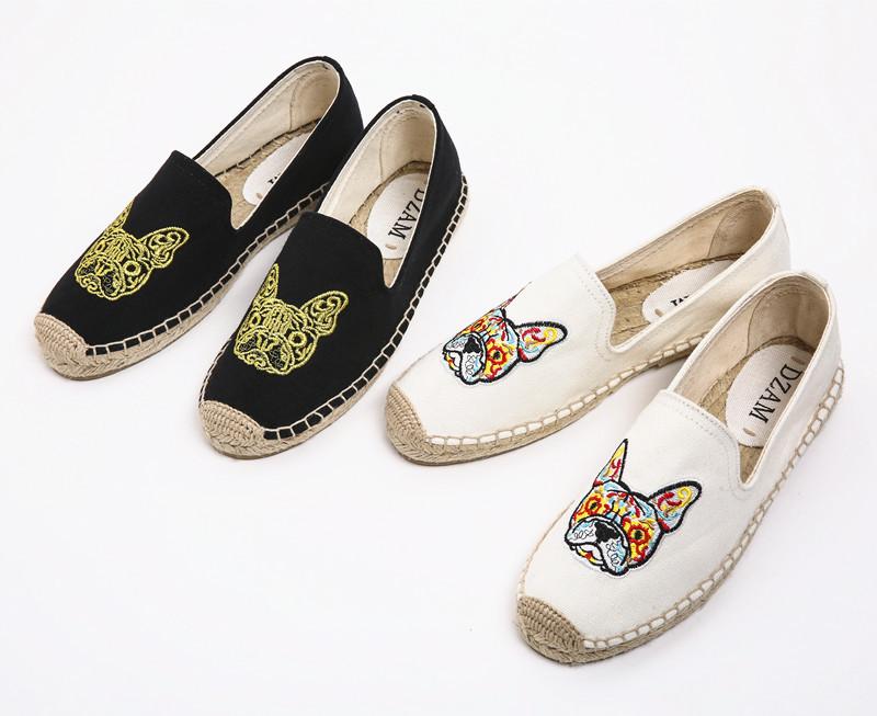 Embroidered Frenchie Espadrilles Black 37