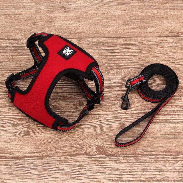 Frankie French Bulldog Solid Harness and Leash Set Red M