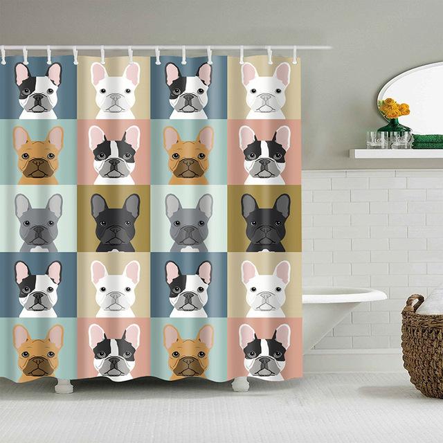 French Bulldog Rainbow Shower Curtain 48wx75h inch = 120wx72h cm