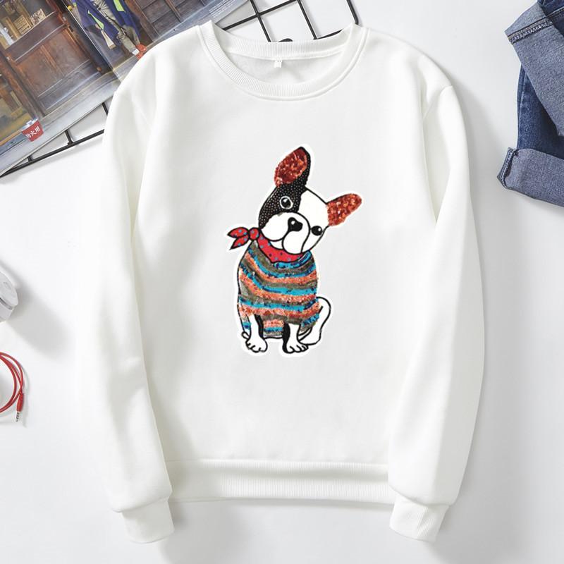 French Dog Printed Sweatshirt White XL