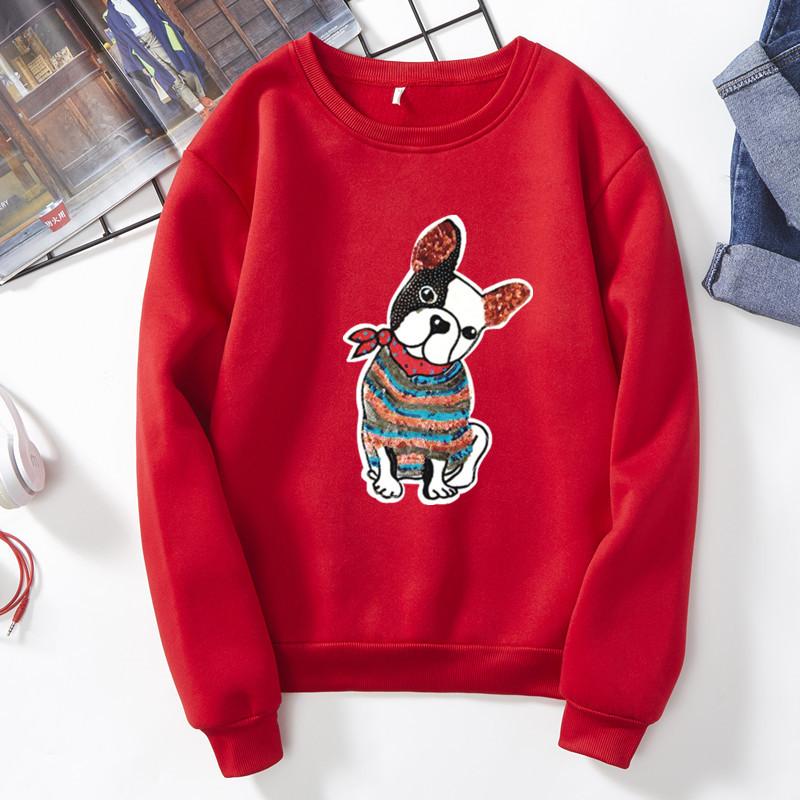 French Dog Printed Sweatshirt Red L