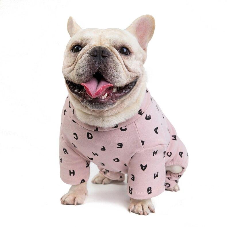 Letter Print French Bulldog Pajamas Gray S