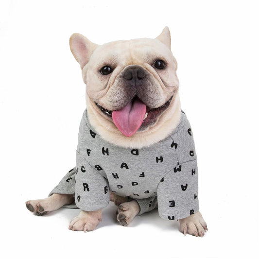 Letter Print French Bulldog Pajamas Gray S