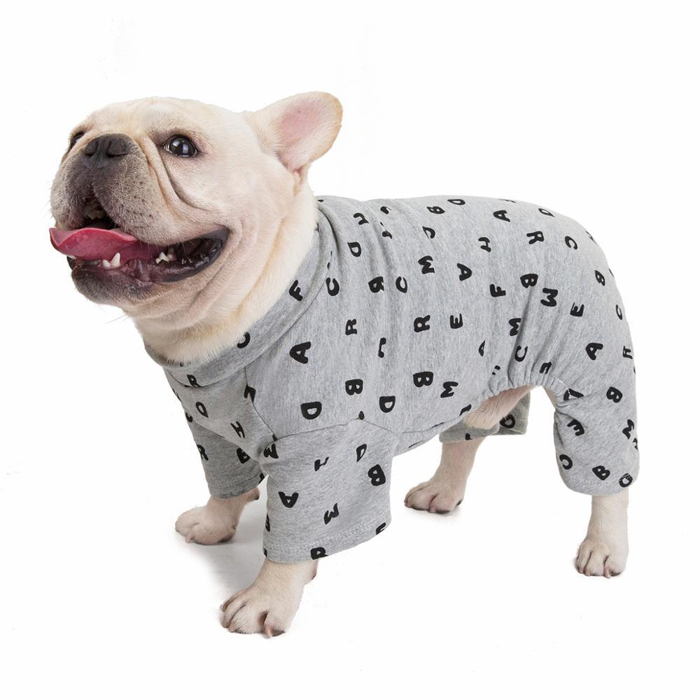 Letter Print French Bulldog Pajamas Gray S