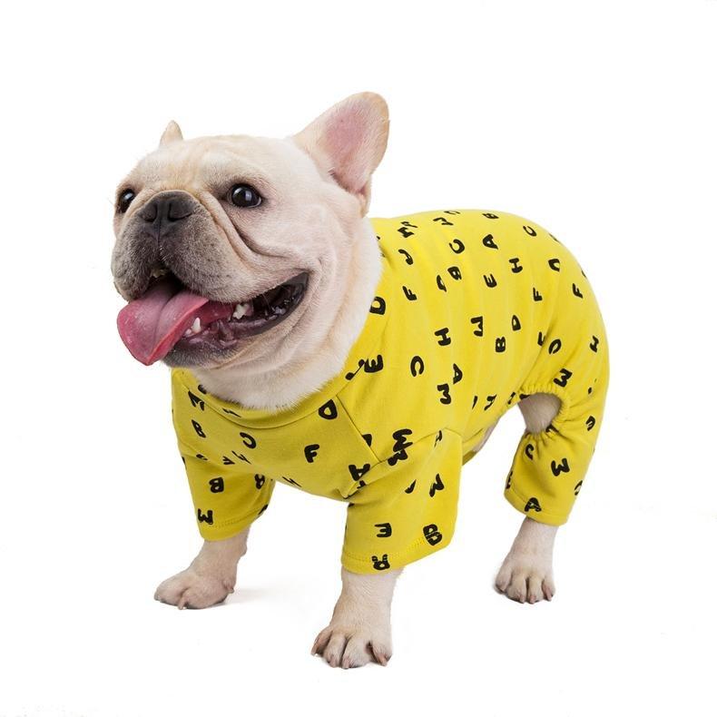 Letter Print French Bulldog Pajamas Gray S