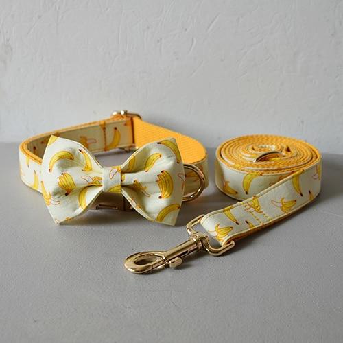 No Drama Banana Bowtie Collar and Leash Set Bow Collar Leash Set S