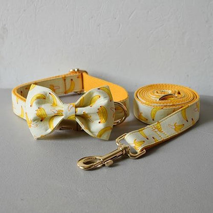 No Drama Banana Bowtie Collar and Leash Set Bow Collar Leash Set S