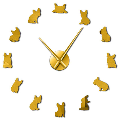 No Frame Bulldog Wall Clock Gold