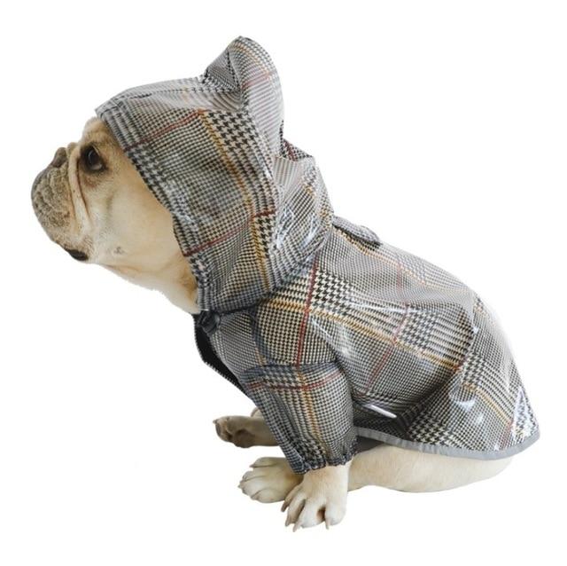 Plaid Frenchie Hooded Raincoat XS