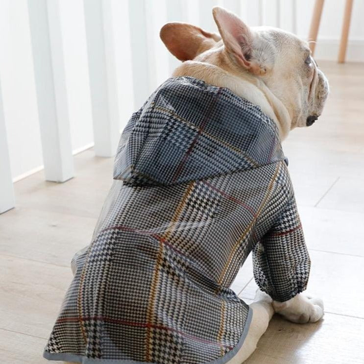 Plaid Frenchie Hooded Raincoat XS