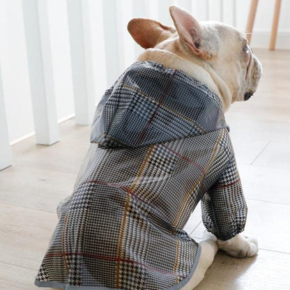 Plaid Frenchie Hooded Raincoat XS