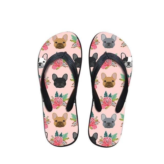 Frenchie And Flowers Flip Flops Rosy Red 9