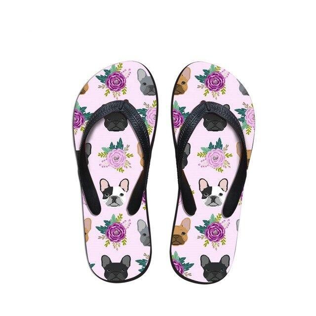 Frenchie And Flowers Flip Flops Lake blue 9