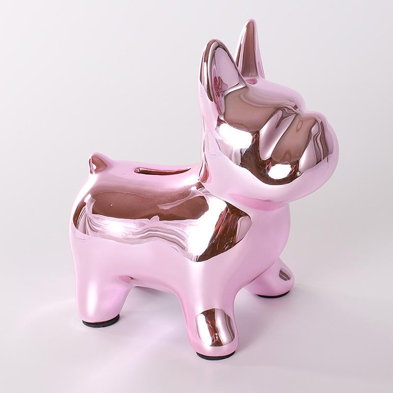 Shiny Bulldog Ceramic Piggy Bank Pink