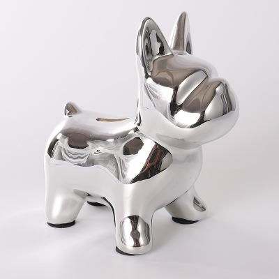 Shiny Bulldog Ceramic Piggy Bank Silver