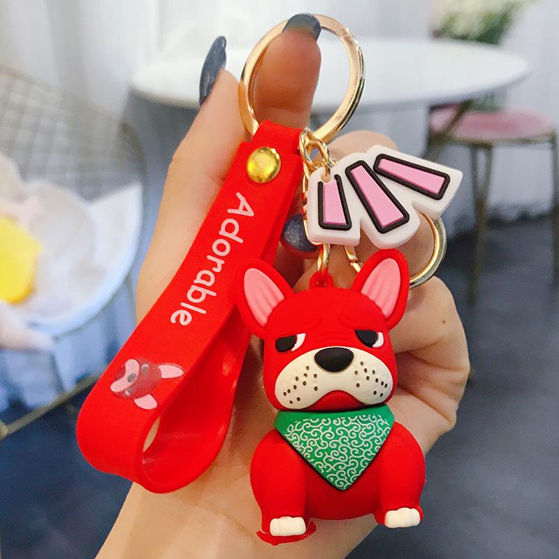 Sleepy French Bulldog Keychain Red