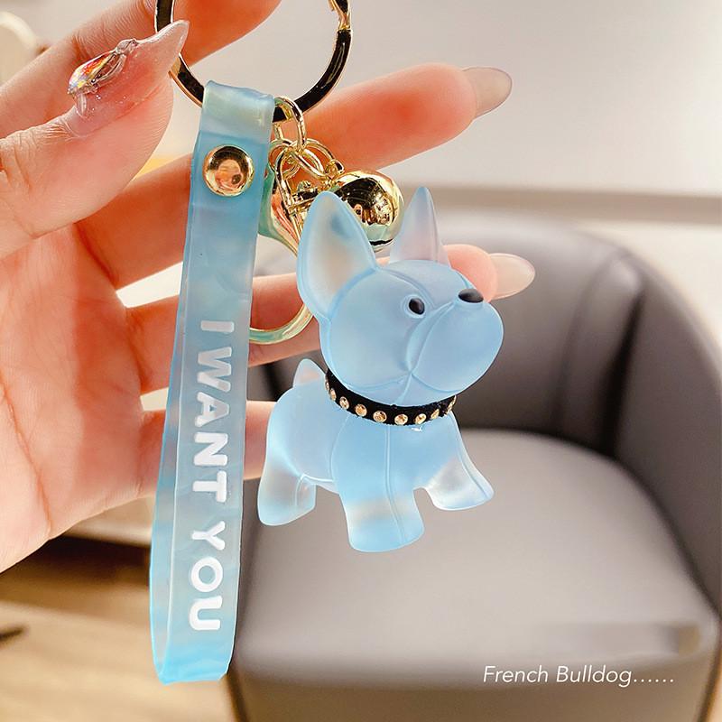 Transparent Bulldog Keychain Blue