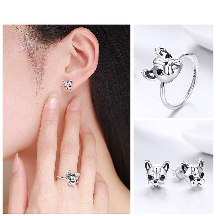 Women's French Bulldog Sterling Silver Ring 6