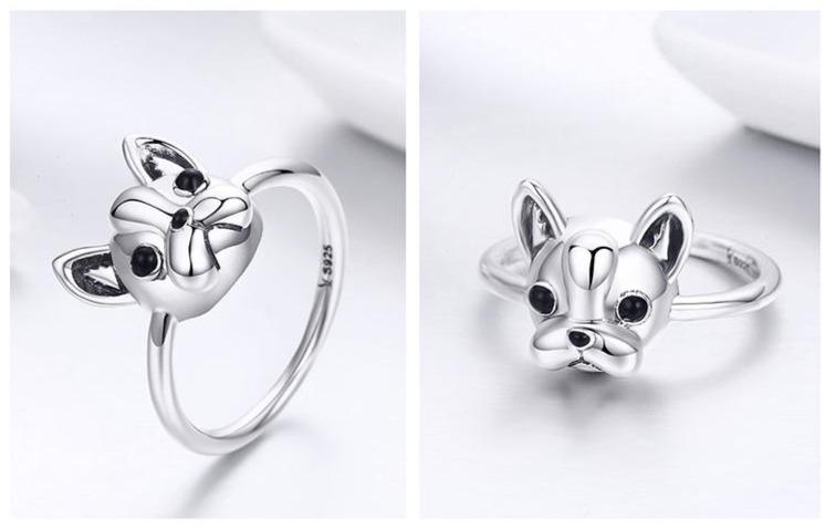 Women's French Bulldog Sterling Silver Ring 6